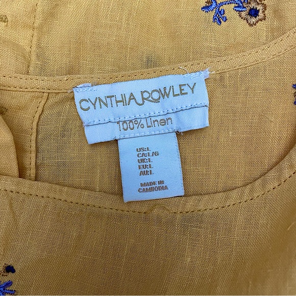 Cynthia Rowley Yellow 100% Linen Floral Print Top Size Large - Picture 7 of 9